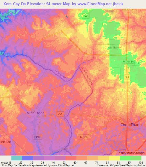 Xom Cay Da,Vietnam Elevation Map