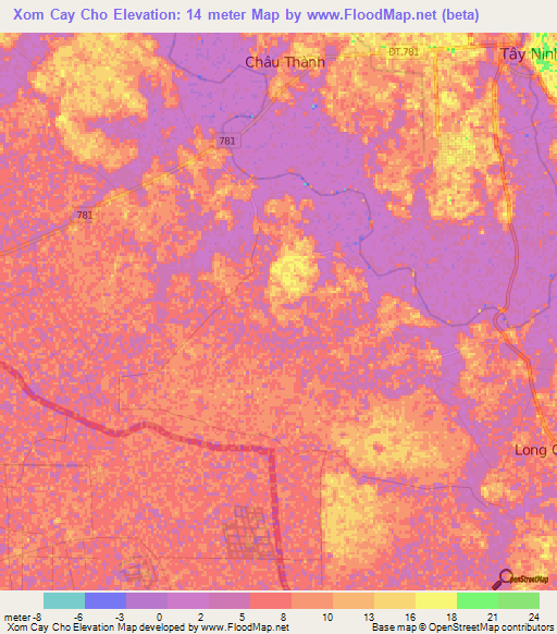 Xom Cay Cho,Vietnam Elevation Map