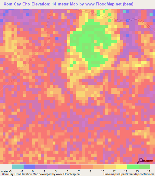 Xom Cay Cho,Vietnam Elevation Map