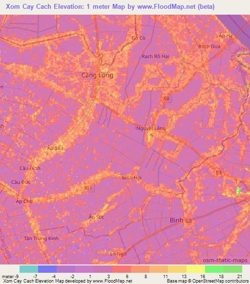 Xom Cay Cach,Vietnam Elevation Map