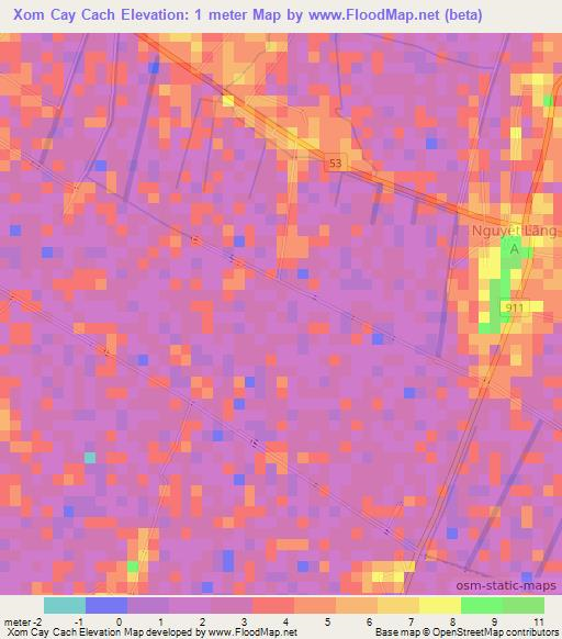 Xom Cay Cach,Vietnam Elevation Map