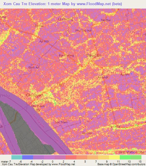 Xom Cau Tre,Vietnam Elevation Map