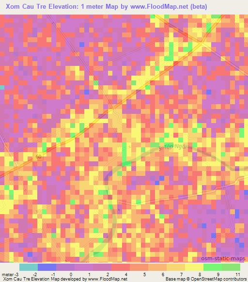 Xom Cau Tre,Vietnam Elevation Map