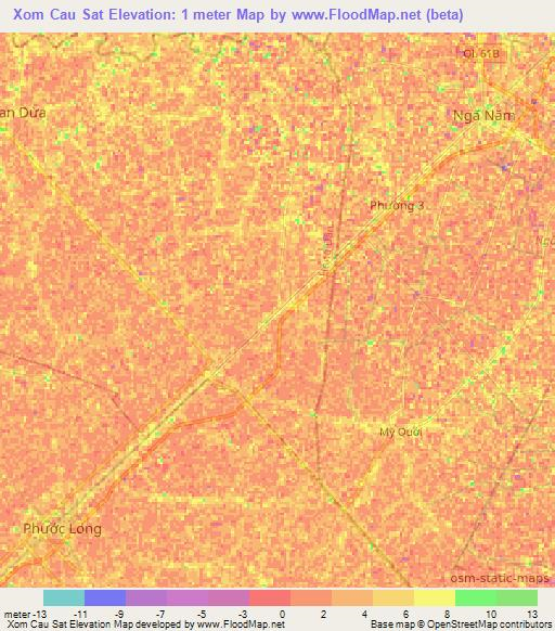 Xom Cau Sat,Vietnam Elevation Map