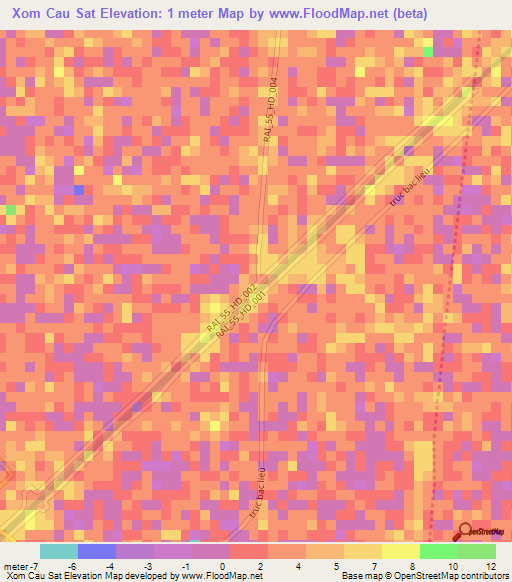 Xom Cau Sat,Vietnam Elevation Map