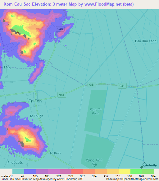 Xom Cau Sac,Vietnam Elevation Map