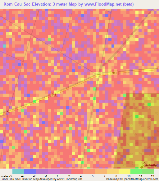 Xom Cau Sac,Vietnam Elevation Map