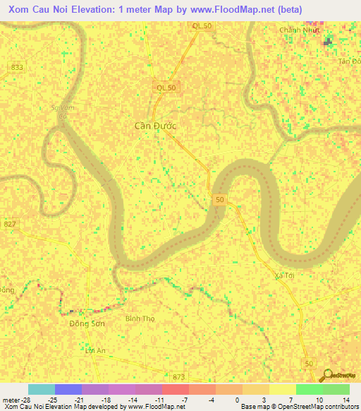 Xom Cau Noi,Vietnam Elevation Map