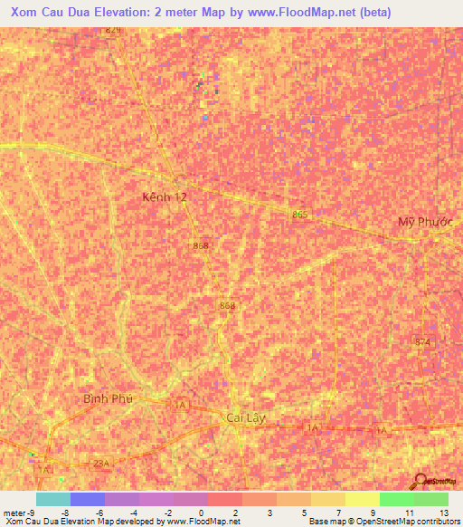 Xom Cau Dua,Vietnam Elevation Map