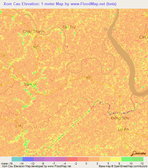 Xom Cau,Vietnam Elevation Map