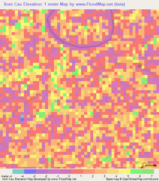 Xom Cau,Vietnam Elevation Map