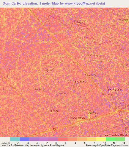 Xom Ca Ro,Vietnam Elevation Map