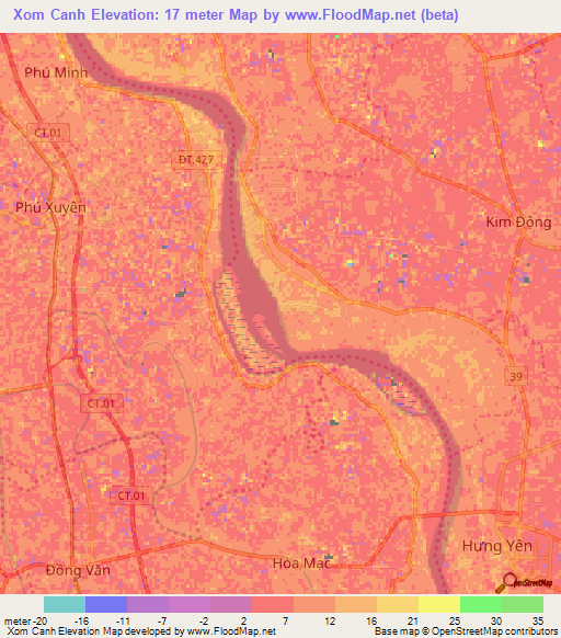 Xom Canh,Vietnam Elevation Map