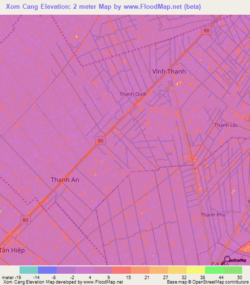 Xom Cang,Vietnam Elevation Map