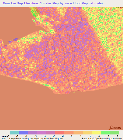 Xom Cai Xep,Vietnam Elevation Map