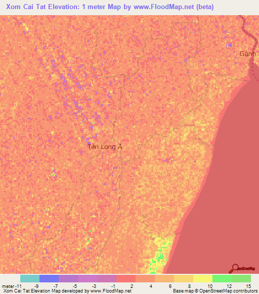 Xom Cai Tat,Vietnam Elevation Map