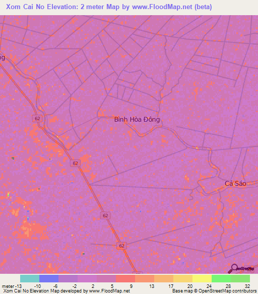 Xom Cai No,Vietnam Elevation Map