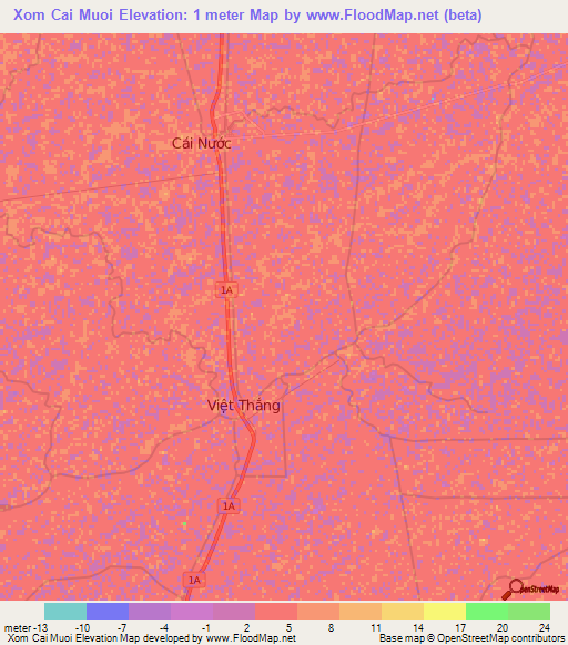 Xom Cai Muoi,Vietnam Elevation Map