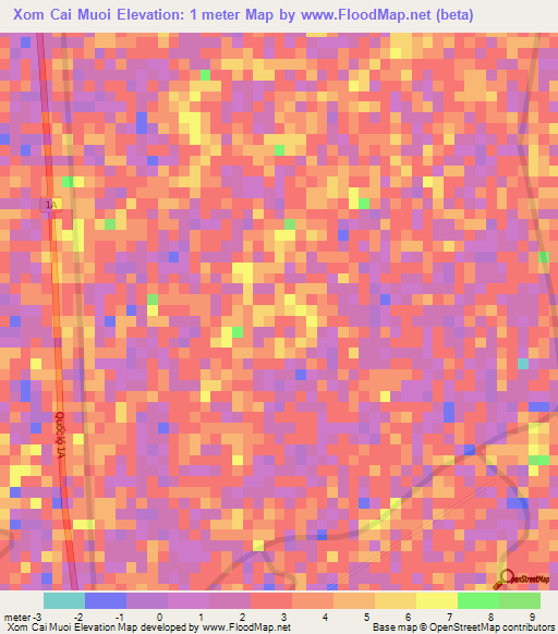 Xom Cai Muoi,Vietnam Elevation Map