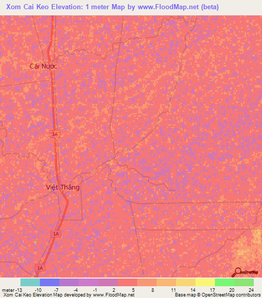 Xom Cai Keo,Vietnam Elevation Map