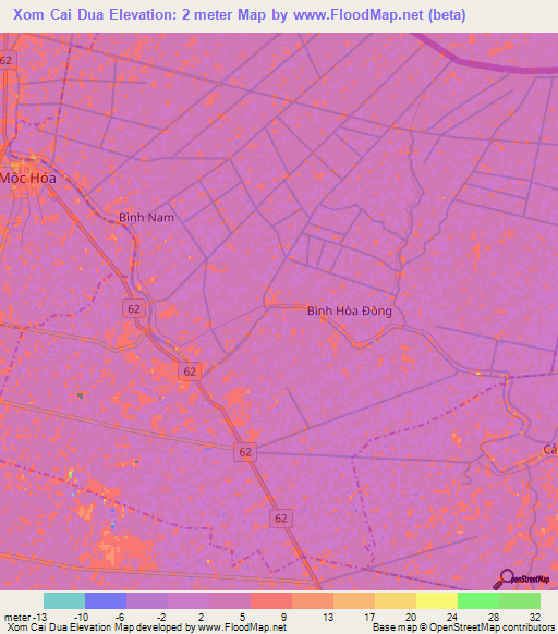 Xom Cai Dua,Vietnam Elevation Map