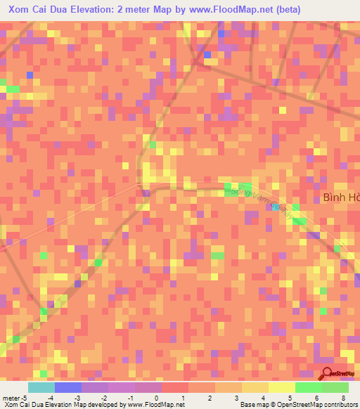 Xom Cai Dua,Vietnam Elevation Map