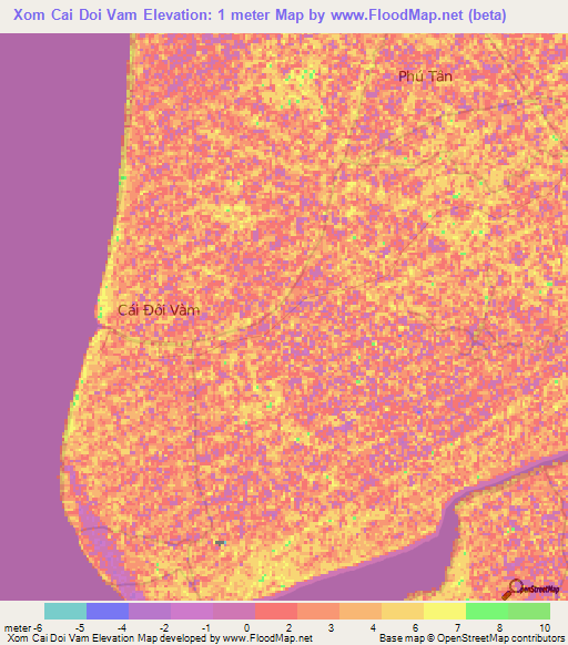 Xom Cai Doi Vam,Vietnam Elevation Map