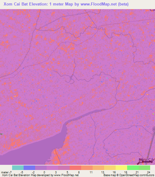 Xom Cai Bat,Vietnam Elevation Map