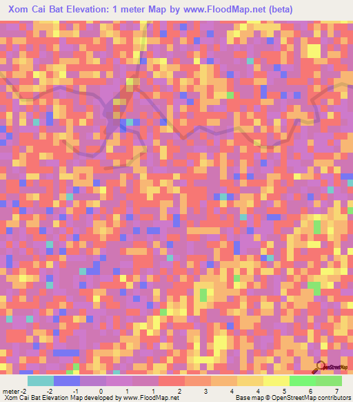 Xom Cai Bat,Vietnam Elevation Map