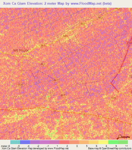 Xom Ca Giam,Vietnam Elevation Map