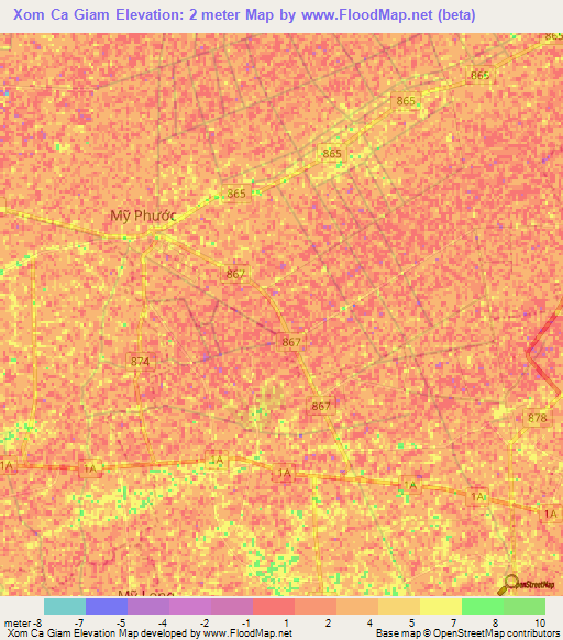 Xom Ca Giam,Vietnam Elevation Map