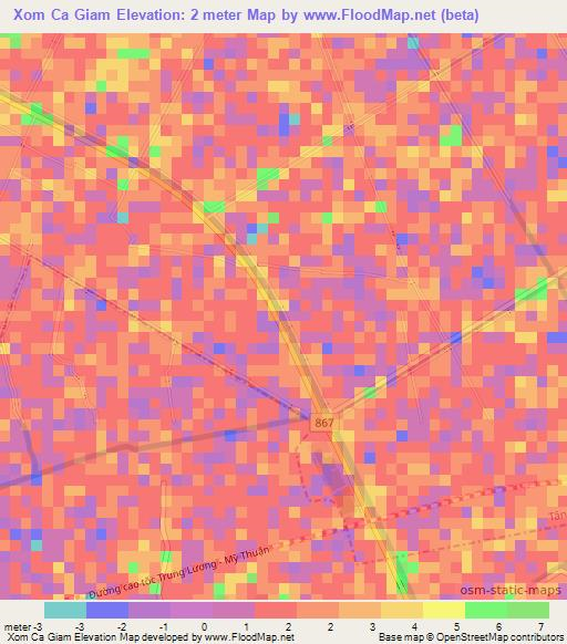 Xom Ca Giam,Vietnam Elevation Map