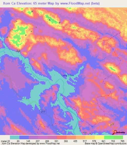 Xom Ca,Vietnam Elevation Map