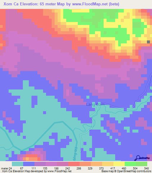 Xom Ca,Vietnam Elevation Map