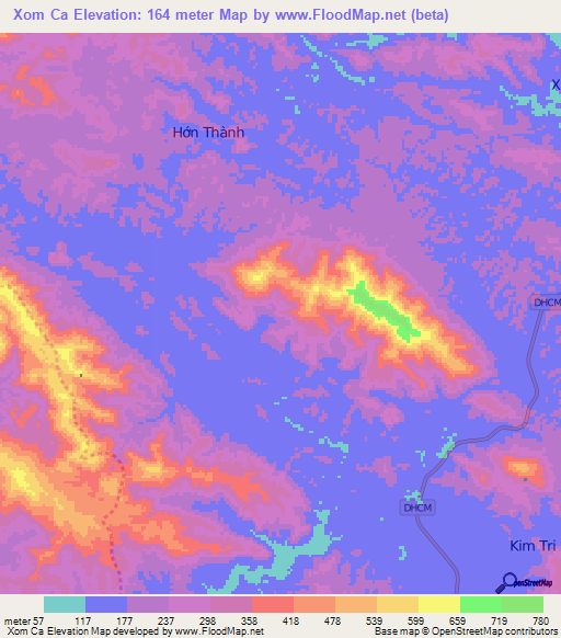 Xom Ca,Vietnam Elevation Map