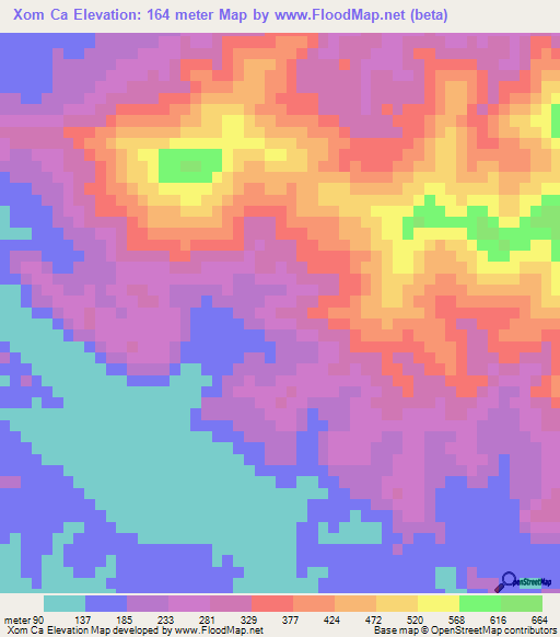 Xom Ca,Vietnam Elevation Map