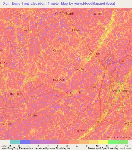 Xom Bung Trop,Vietnam Elevation Map