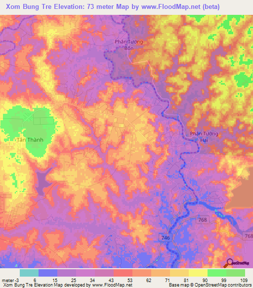 Xom Bung Tre,Vietnam Elevation Map