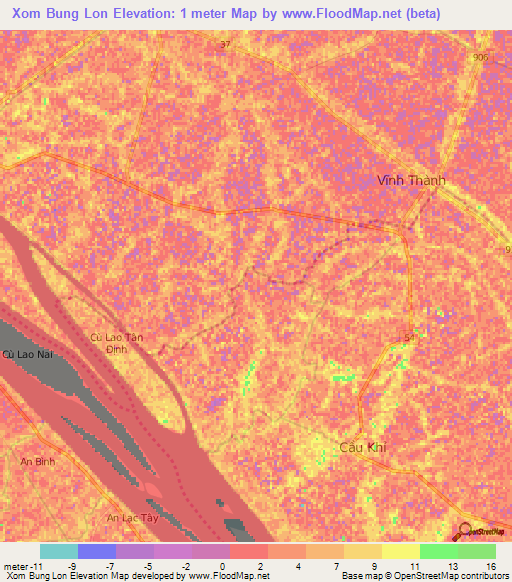 Xom Bung Lon,Vietnam Elevation Map