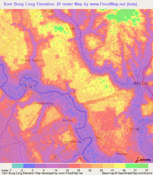 Xom Bung Cong,Vietnam Elevation Map