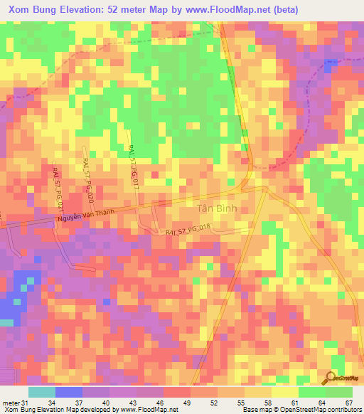 Xom Bung,Vietnam Elevation Map