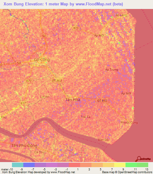 Xom Bung,Vietnam Elevation Map