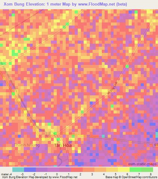 Xom Bung,Vietnam Elevation Map