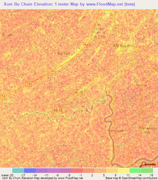 Xom Bu Chum,Vietnam Elevation Map