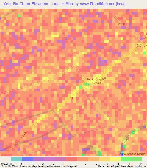 Xom Bu Chum,Vietnam Elevation Map