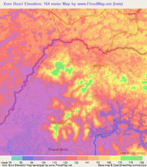 Xom Bouri,Vietnam Elevation Map