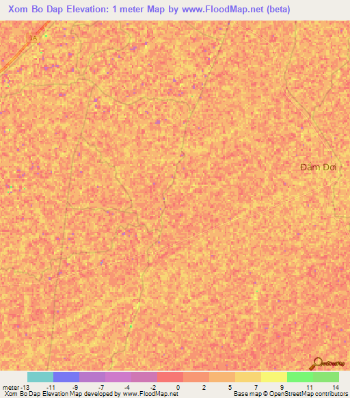 Xom Bo Dap,Vietnam Elevation Map