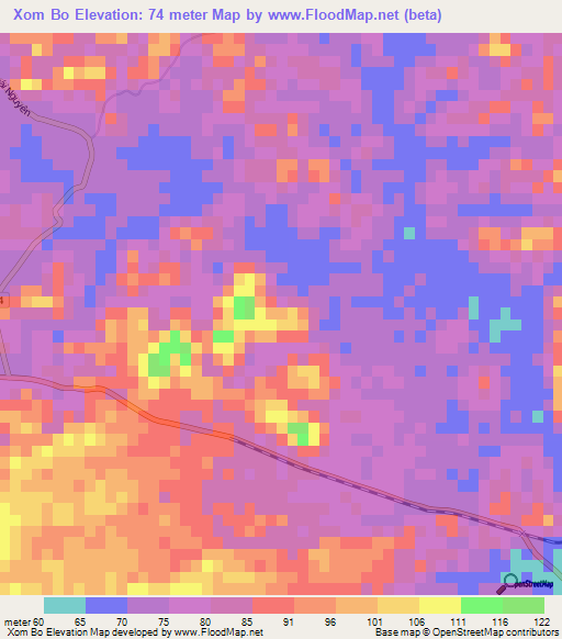 Xom Bo,Vietnam Elevation Map