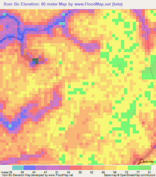 Xom Bo,Vietnam Elevation Map