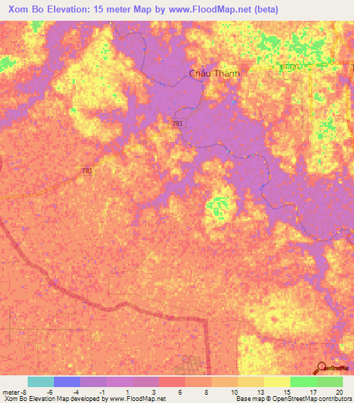 Xom Bo,Vietnam Elevation Map